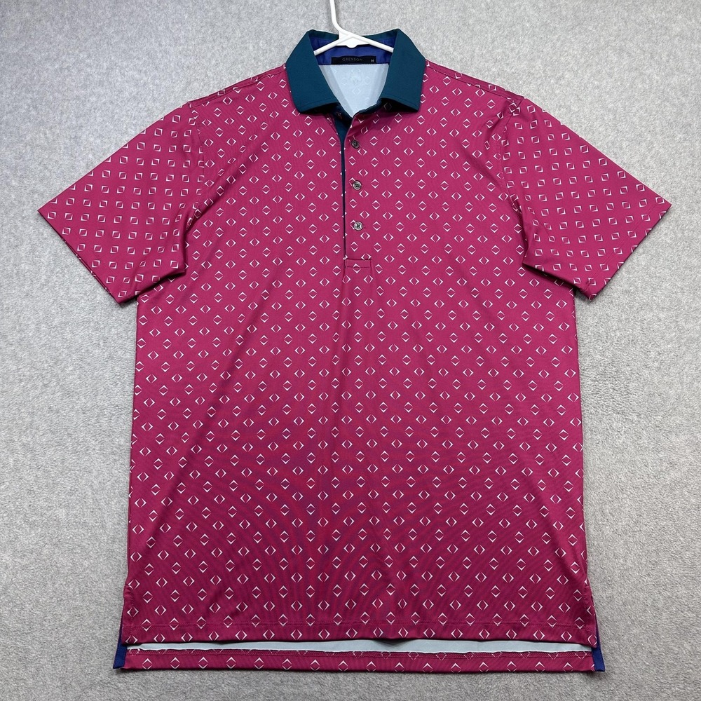 Greyson Polo Shirt Mens Medium Pink Geometric Golf Performance Stretch Outdoor
